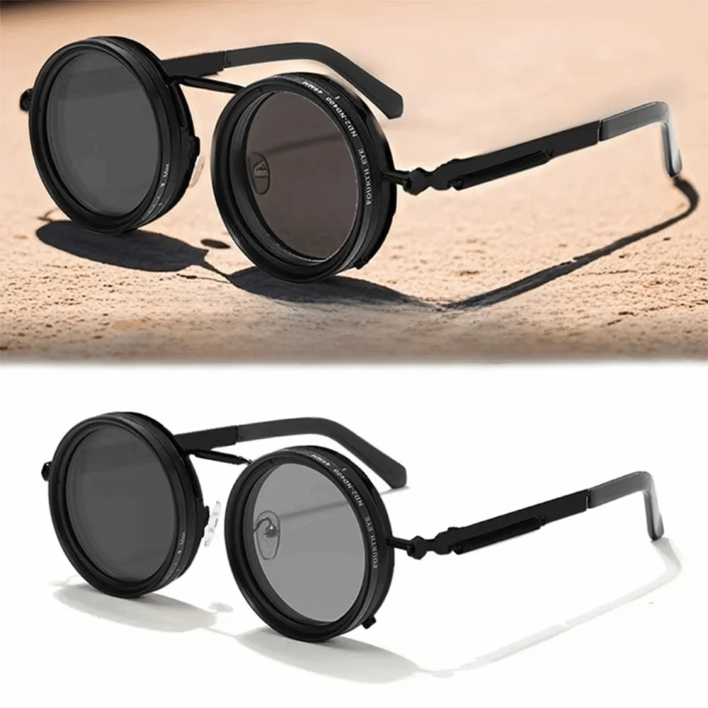 Round Frame Fishing Sunglasses Anti UV Protection Manual Rotating Adjustable Dimming Glasses TAC Metal ND Filter Sunglasses