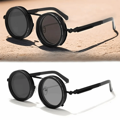 Round Frame Fishing Sunglasses Anti UV Protection Manual Rotating Adjustable Dimming Glasses TAC Metal ND Filter Sunglasses