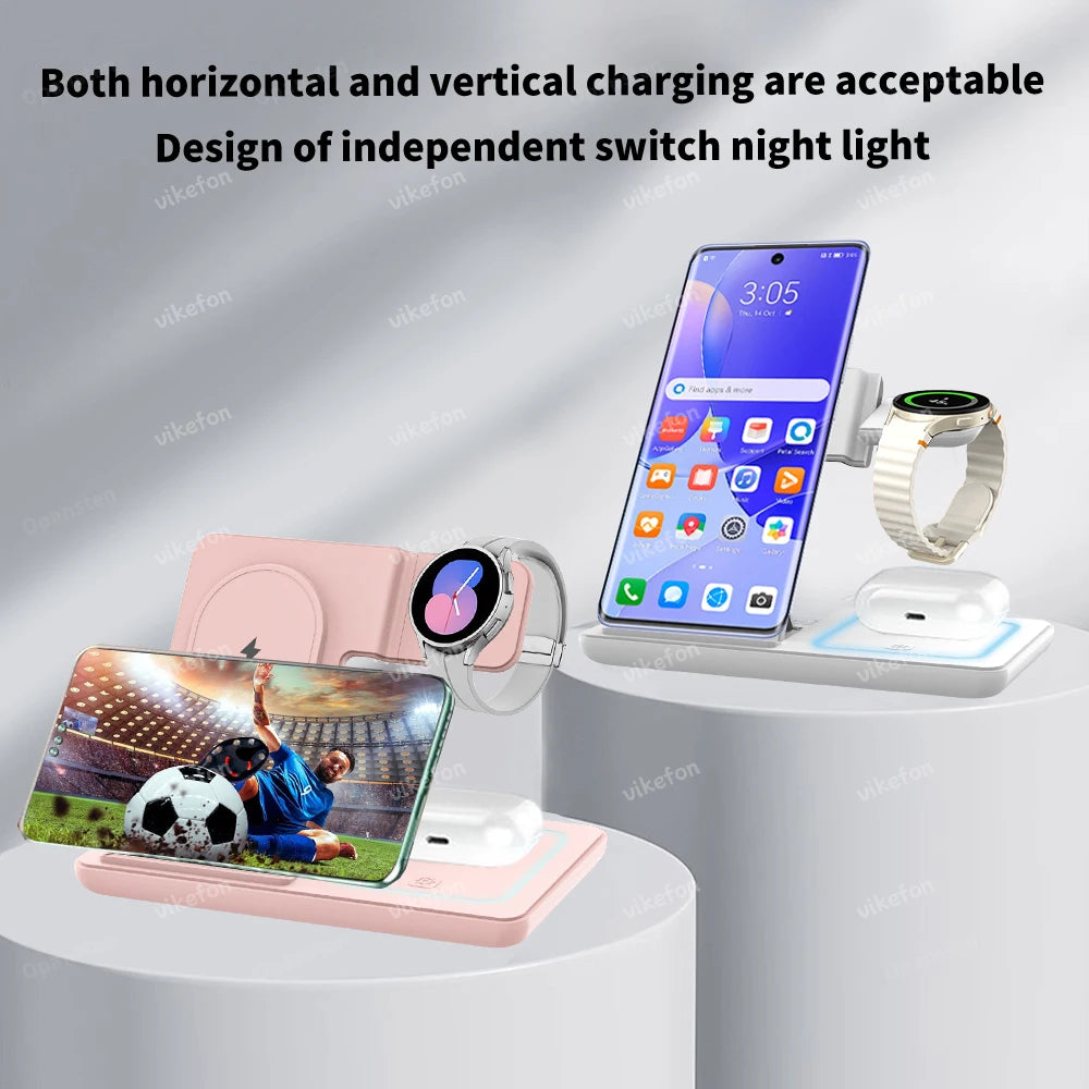 3 In 1 Foldable Wireless Charger Stand LED Fast Charging Station for Samsung S25 S24 S23 Galaxy Watch 2-8 Active Buds Pro