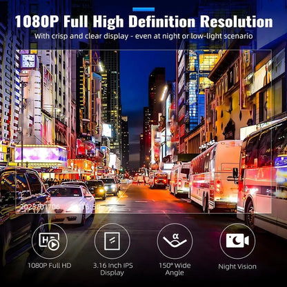 1080P Dual Lens Dash Camera Front and Rear Car Driving Recorder with Night Vision G Sensor 316 Inch IPS Display