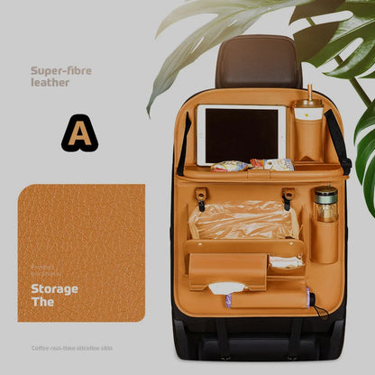 Car Seat Back Organizer with Foldable Table Tray Multi-functional Storage Organizer Pockets Kick Mats Seat Interior Accessories