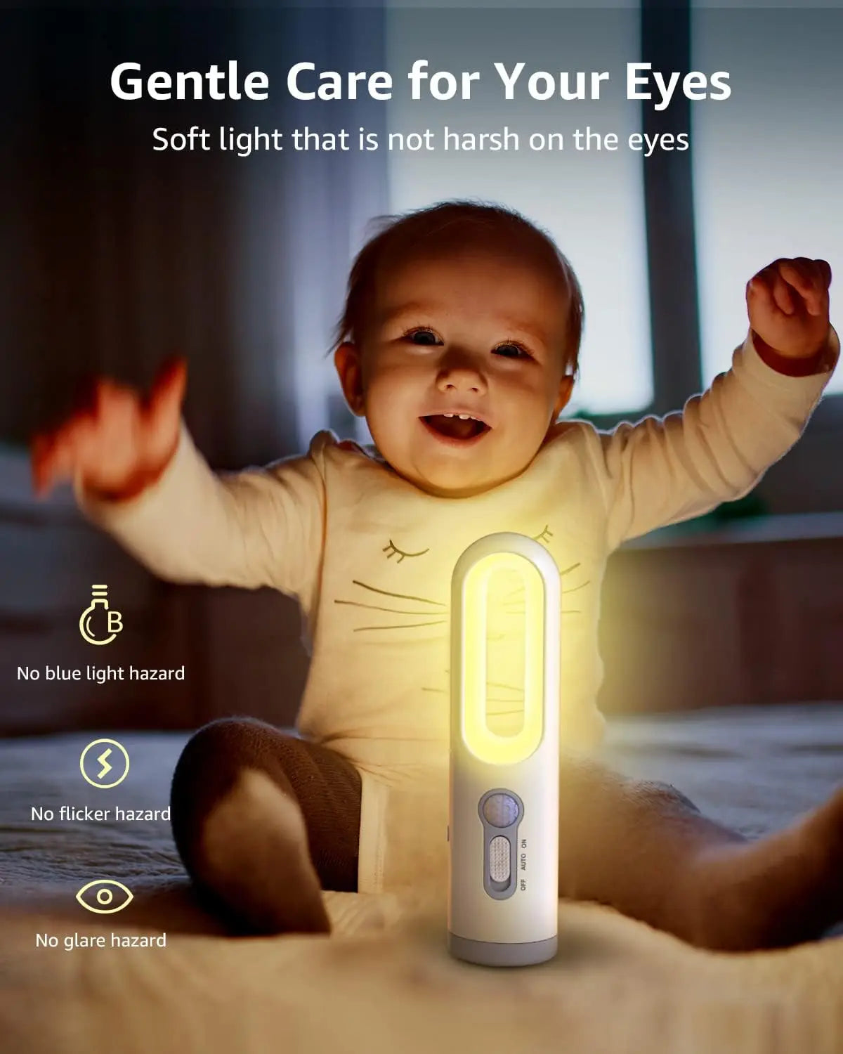 Portable 2 in 1 Flashlight Motion Sensor Night Light Bedroom Bathroom Reading Camping Lighting Baby Feeding Eye Care Bedside Lam
