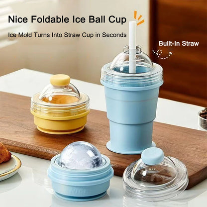 2-in-1 Portable Silicone Ice Ball Maker Cup Foldable Leak-Proof Travel Mug Kitchen Tools for Juice & Cocktails Summer Essential