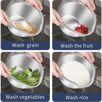Stainless Steel Rice Bowl with Drain Hole Rice Vegetable Washing Basket Fruit Strainer Colander Basket Kitchen Drain Basket
