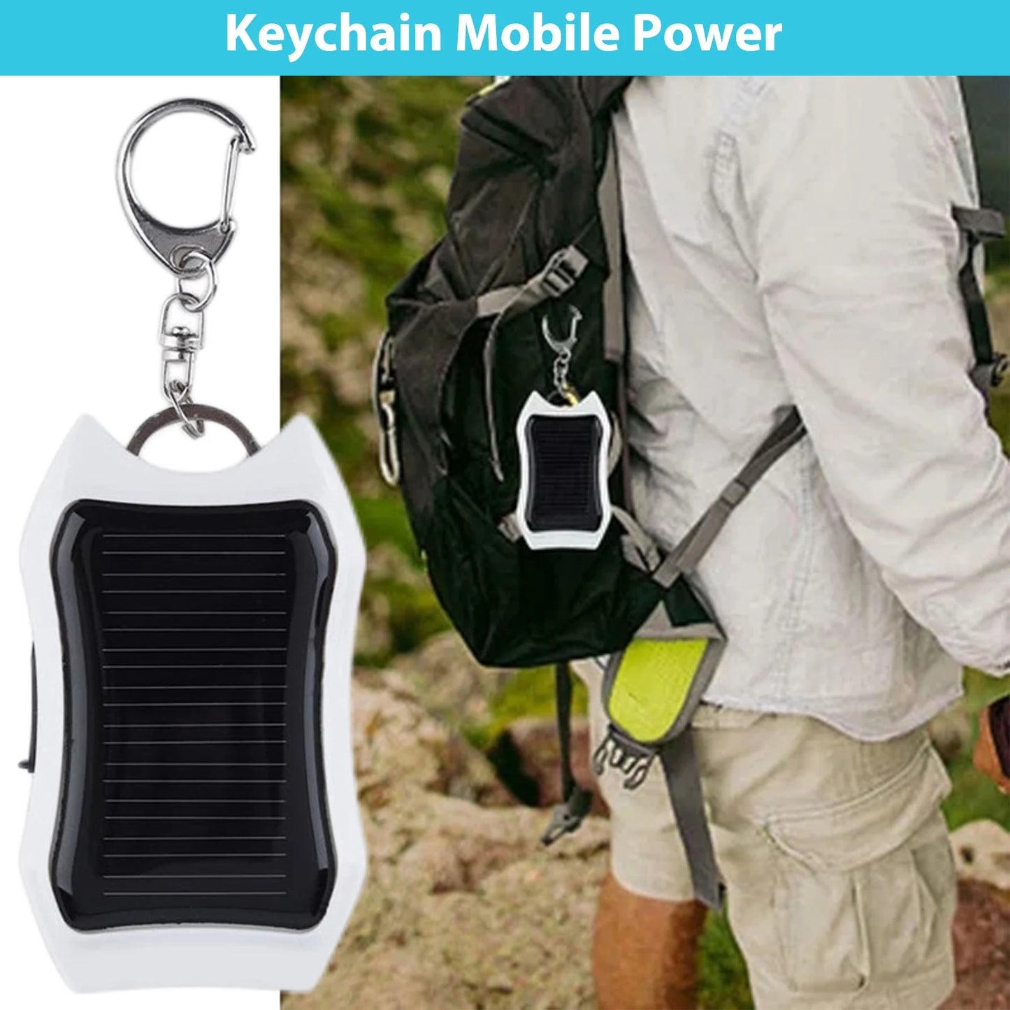 Keychain Fast Charging Power Supply USB External Solar 950mAH Cell Phone Backup Power Bank Charging Equipment for Hiking Travel
