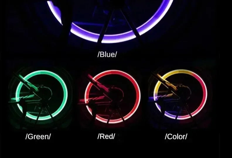 2PCS Colorful LED Wheel Valve Lights Motorcycle Car Wheel Tire Valve Caps Universal Dustproof Bicycle Valve Cover