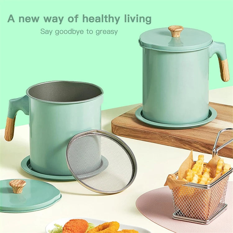LMETJMA Bacon Grease Container with Strainer 1.4L Stainless Steel Oil Filter Pot Cooking Oil Storage Pot with Strainer JT403