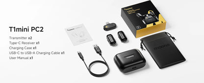 maono T1mini Wireless Lapel Microphone for Phone-Noise Cancellation Auto Clipping Function App Setting Audio Video Recording Mic