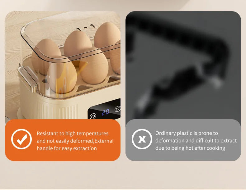 TINSOL Multifunctional Electric Egg Cooker Kitchen Breakfast Maker 200W High-Power Smart Egg Steamer with Timer Function