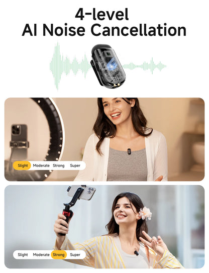 maono T1mini Wireless Lapel Microphone for Phone-Noise Cancellation Auto Clipping Function App Setting Audio Video Recording Mic