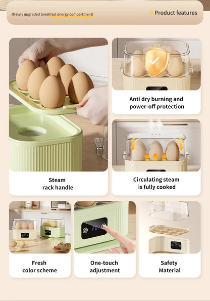 TINSOL Multifunctional Electric Egg Cooker Kitchen Breakfast Maker 200W High-Power Smart Egg Steamer with Timer Function