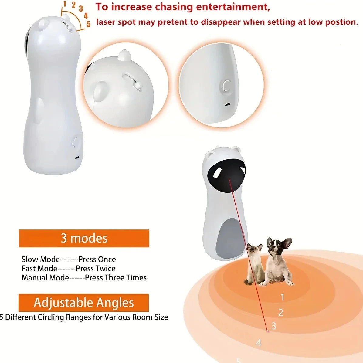Automatic Cat Laser Toy LED Teaser Interactive Training Entertaining Multi-Angle Adjustable USB Charging