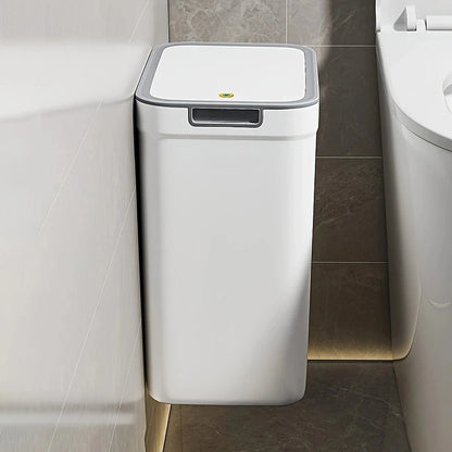 [Touchless Bathroom Trash Can] Odor-Sealing, Touchless Wall-Mounted Bathroom Trash Can | Durable Plastic, Rectangular Design wit