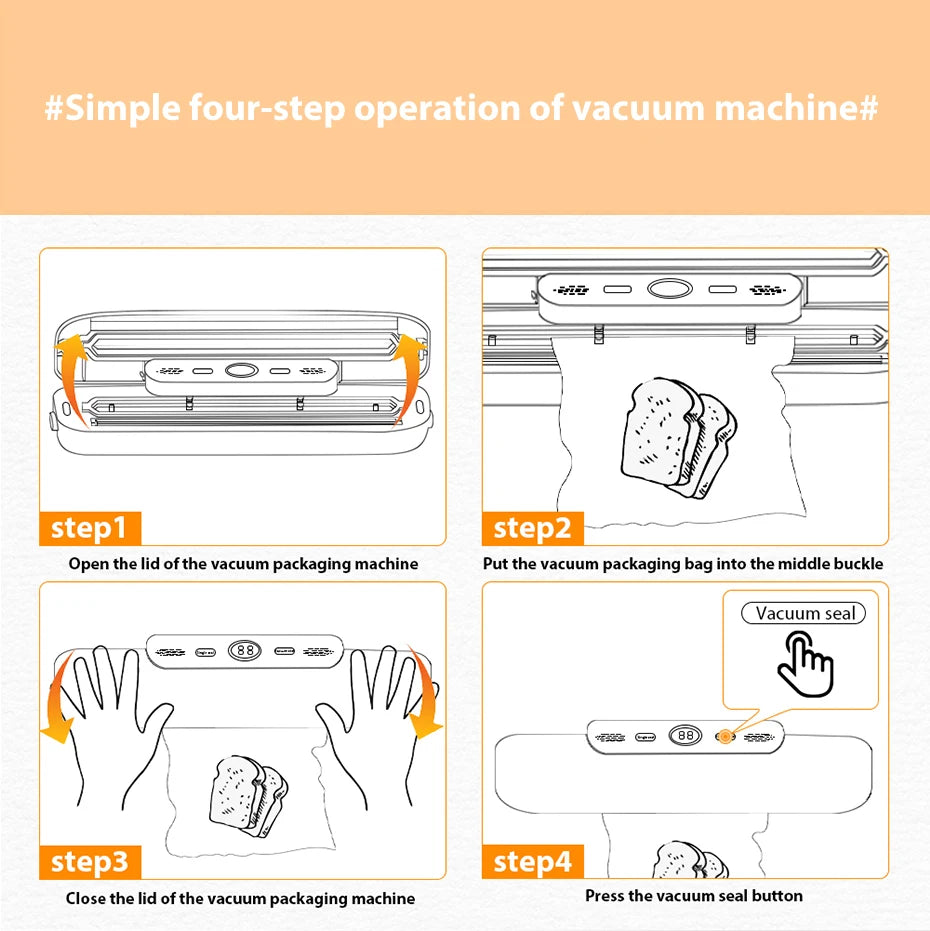 Home Kitchen Vacuum Food Sealer Packaging Machine, One-Click Automatic Vacuum Sealing System, Multifunctional Portable Fresh