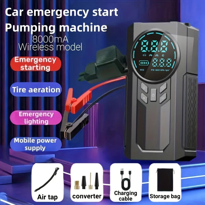 3 In 1 Portable 12V Car Jump Starter Power Bank Air Compressor Cordless Electric Car Air Pump With Emergency Start Power Supply