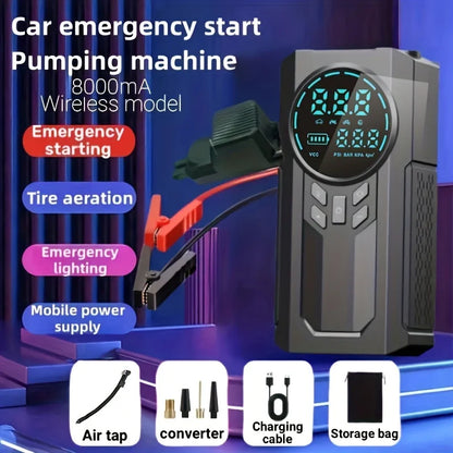 3 In 1 Portable 12V Car Jump Starter Power Bank Air Compressor Cordless Electric Car Air Pump With Emergency Start Power Supply