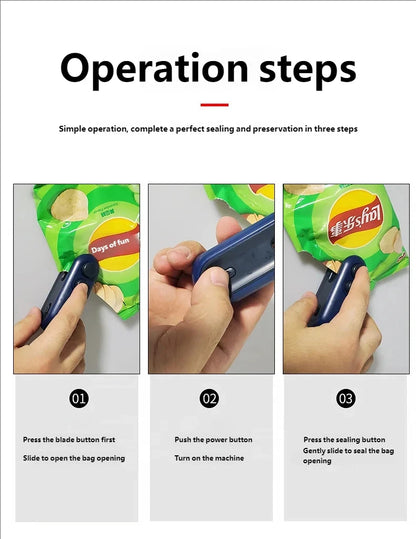 Mini Sealing Machine USB Rechargable Heat Sealer Storage Bag Plastic Package Food Sealer Clip Bag Handheld Food Heat Sealer