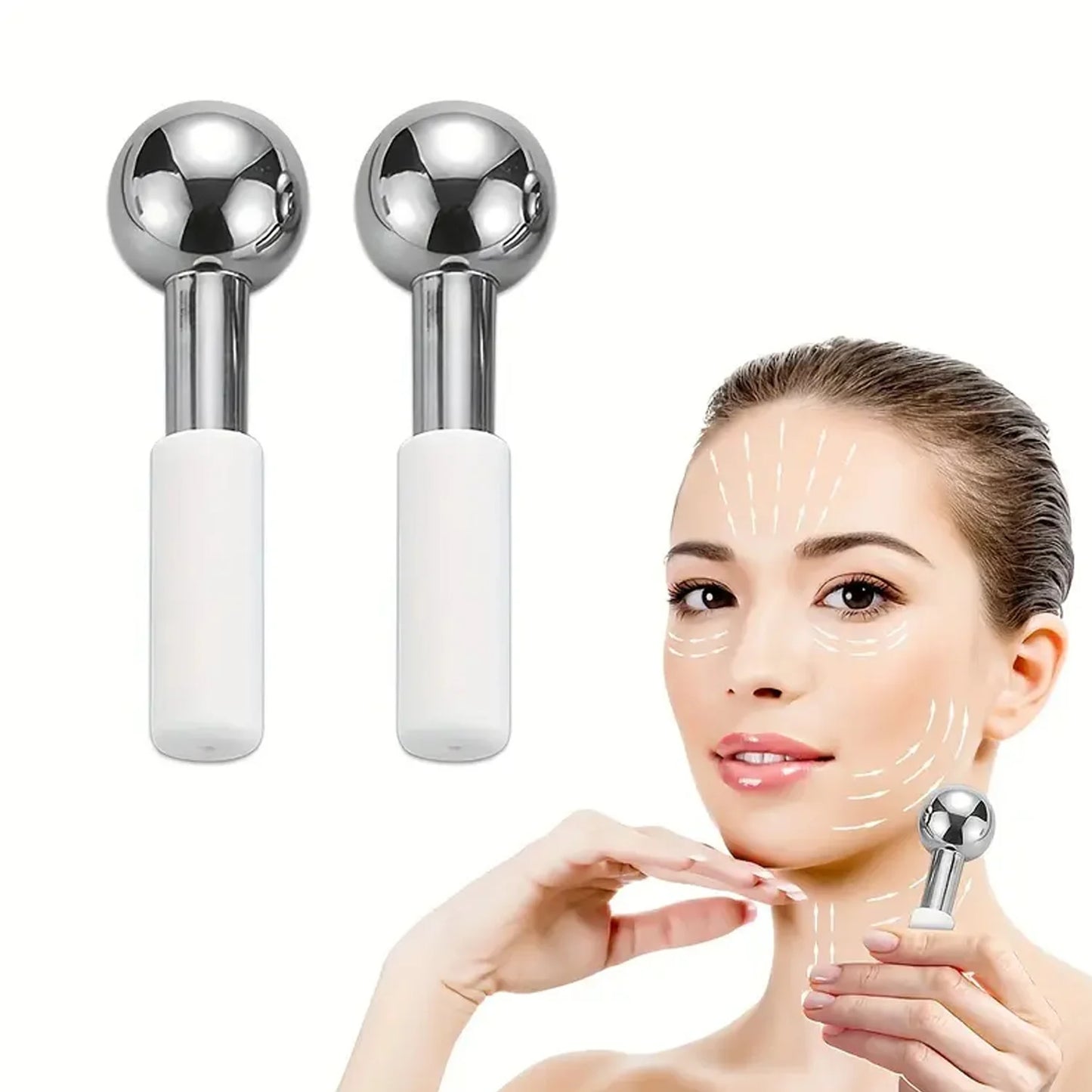 Ice Globes for Face & Eye Unbreakable Stainless Steel Cooling Roller Tool Gua Sha for Face Eye Body Skin Care Ice Wave Ball