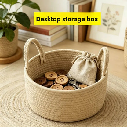 Handwoven Cotton Linen Laundry Basket with Handles, Foldable Storage Bin for Clothes, Toys, Towels, Home Organizer Bucket