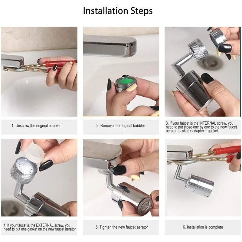 1080° Rotatable Faucet Extender Sprayer Head 2 Modes Universal Bathroom Tap Extend Adapter Aerator