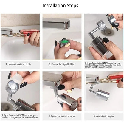 1080° Rotatable Faucet Extender Sprayer Head 2 Modes Universal Bathroom Tap Extend Adapter Aerator