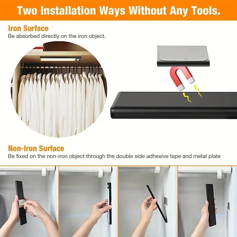 Intelligent Cabinet Light Human Body Induction Light Magnetic Suction Bedroom Bedside Wardrobe Charging Long Strip Night Light