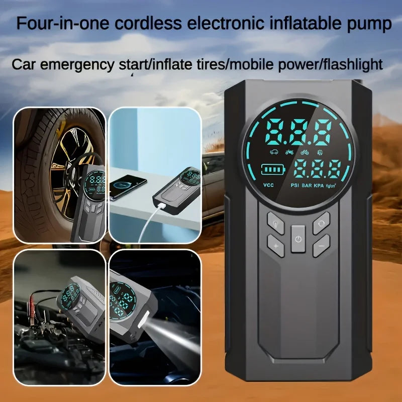 3 In 1 Portable 12V Car Jump Starter Power Bank Air Compressor Cordless Electric Car Air Pump With Emergency Start Power Supply