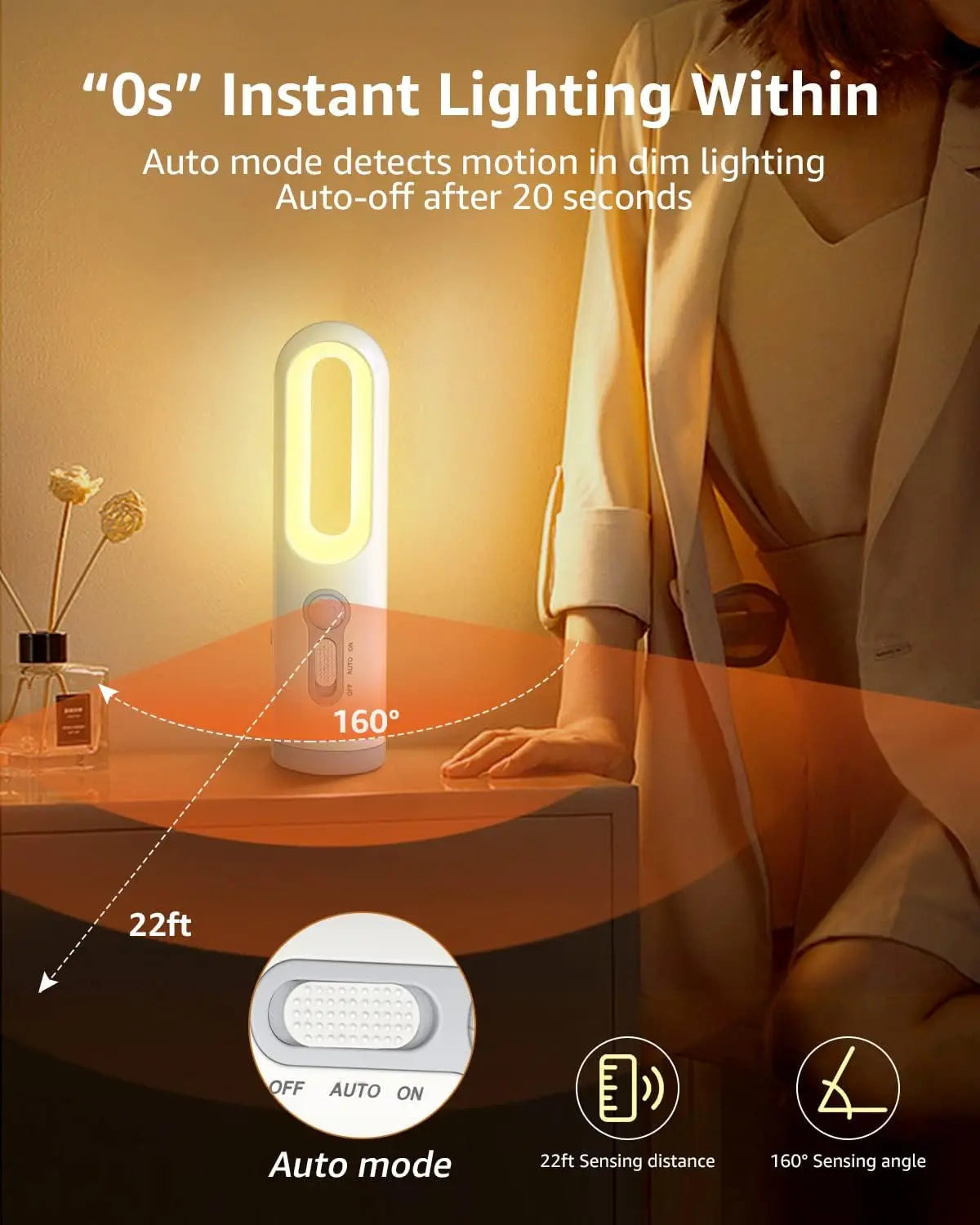 Portable 2 in 1 Flashlight Motion Sensor Night Light Bedroom Bathroom Reading Camping Lighting Baby Feeding Eye Care Bedside Lam