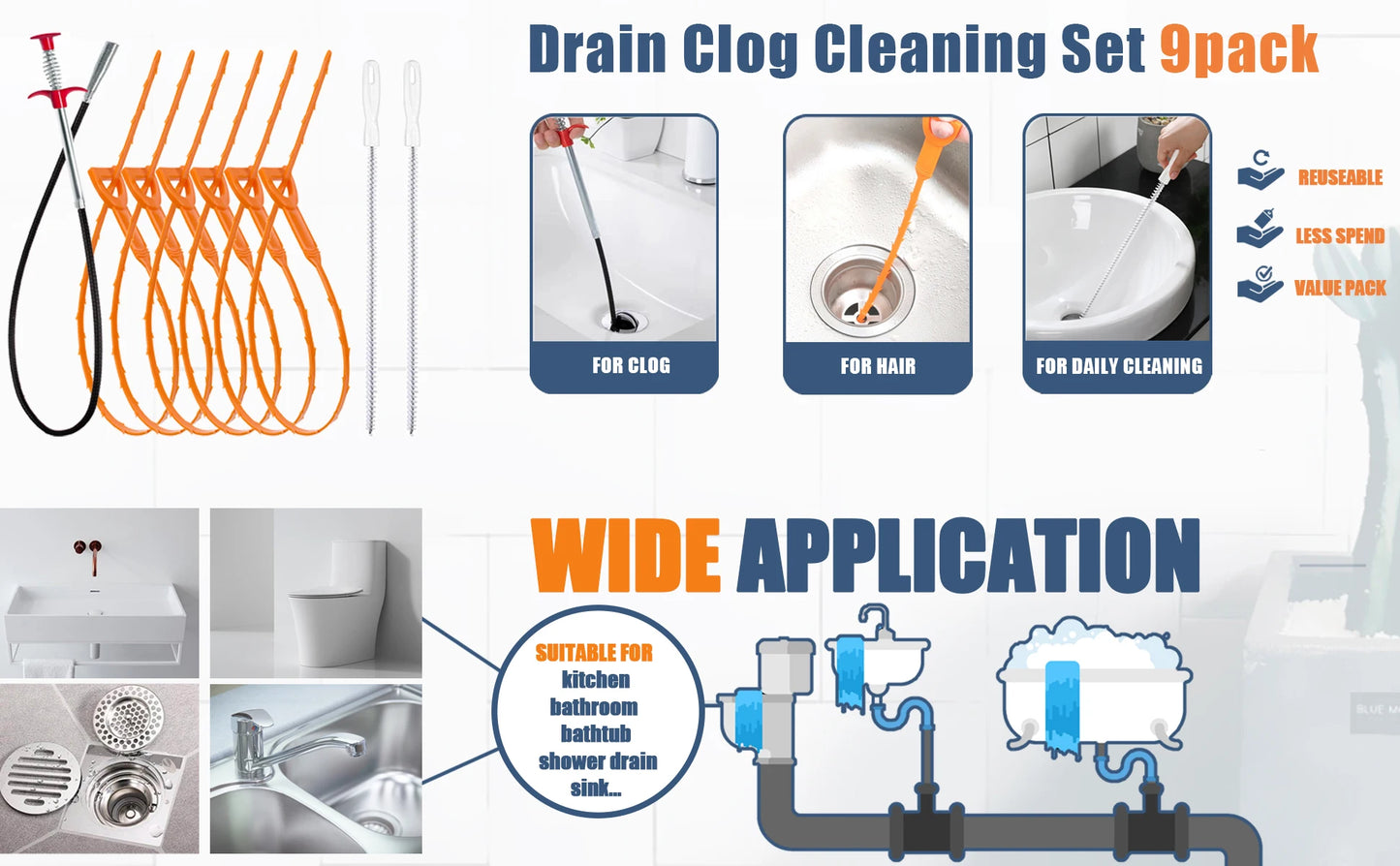 35.5in drain clog remover , 25-inch drain snake dehair remover and cleaning brush , hair catcher drain auger cleaning tool set