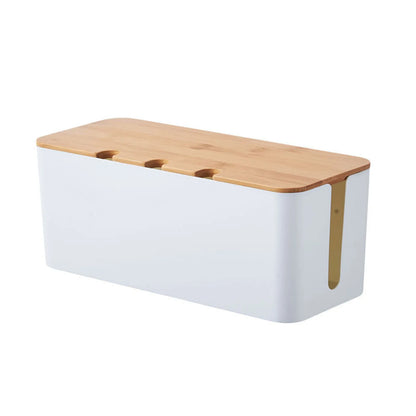 Large Cable Management Box – Wooden Style Cord Organizer and Cover for TV Wires, Computer, USB Hub and Under Desk Power Strip –