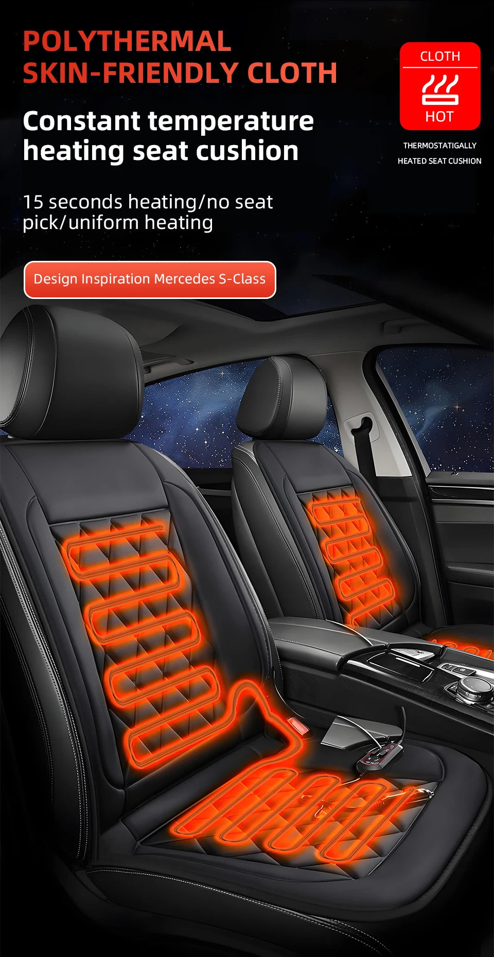 12V Universal Car Heated Seats Cushion Fast Heating Car Seat Covers Warm Winter Car Accessories Heating Pads Available Black＆Red