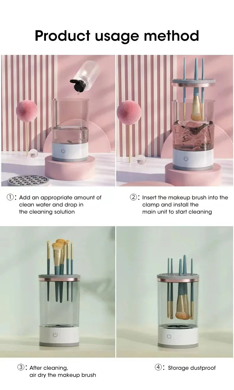 3 In 1 Automatic Electric Makeup Brush Cleaner For Women Quick Dry Spinner Tool Lazy Cleaning Brush Holder Stand