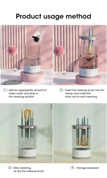 3 In 1 Automatic Electric Makeup Brush Cleaner For Women Quick Dry Spinner Tool Lazy Cleaning Brush Holder Stand