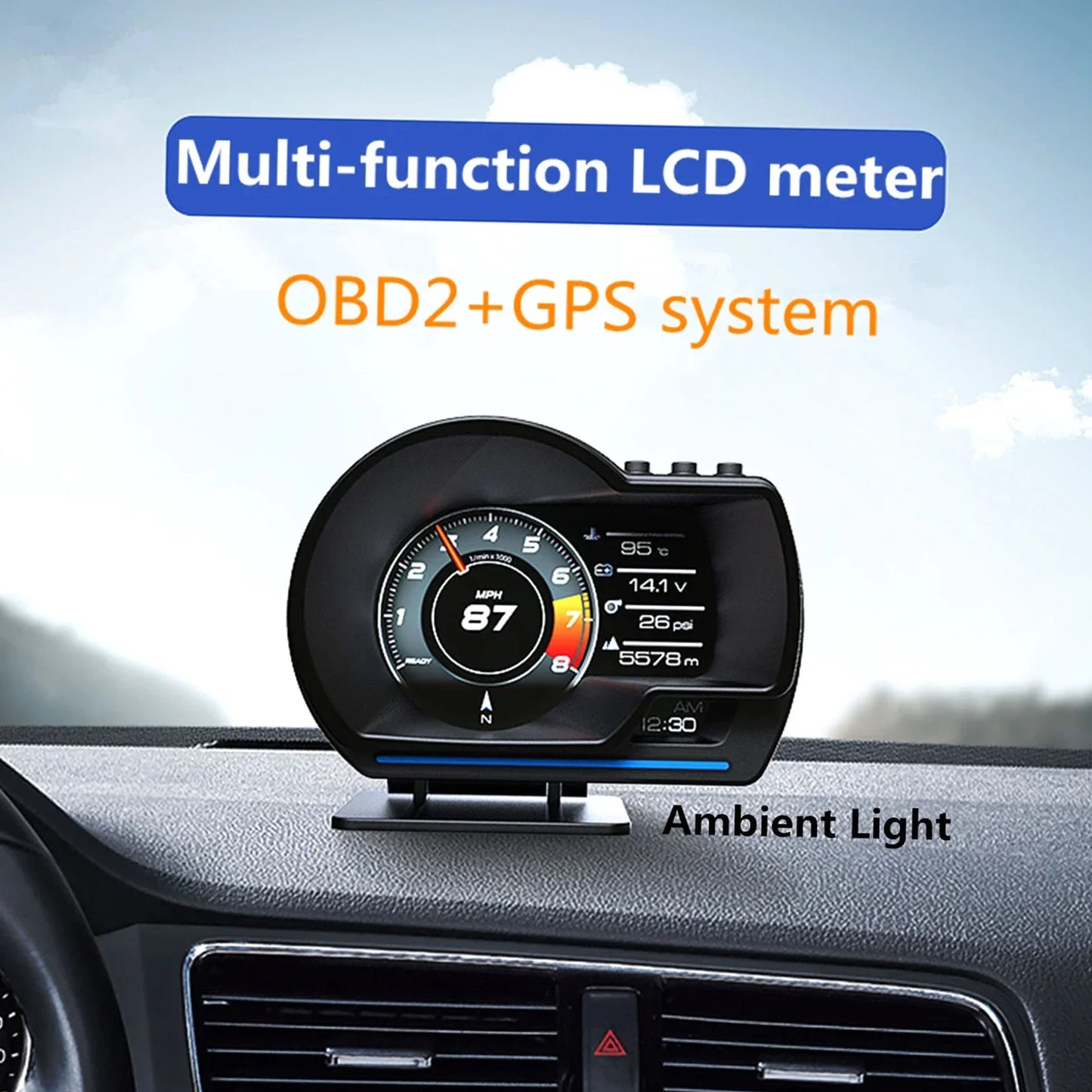 Car Head up Display, Gauge High Definition Speedometer Car Diagnostic Tool OBDⅡ+GPS Smart  OBD Fault Code Elimination