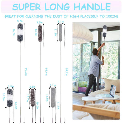 Retractable Microfiber Gap Dust Cleaner with Extension Pole Reusable Bendable Long Handle Feather Duster Kit for House Cleaning