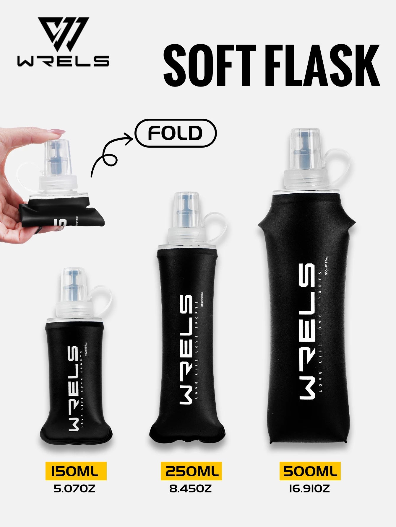 WRELS Sports Water Bottle Large Capacity Motivational Portable Water bottle Outdoor Sport Fitness BPA Free Folding Water Bottle