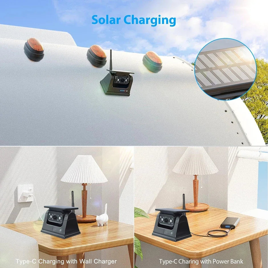 WiFi Wireless  Solar Backup Camera Magnetic BaseAI Blind Spot Alarm Backup for IPhone Android Bus Van Truck RV Front Rear View