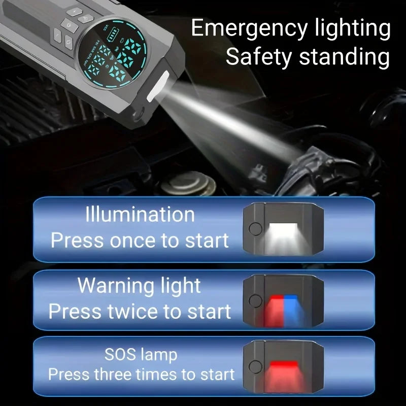 3 In 1 Portable 12V Car Jump Starter Power Bank Air Compressor Cordless Electric Car Air Pump With Emergency Start Power Supply