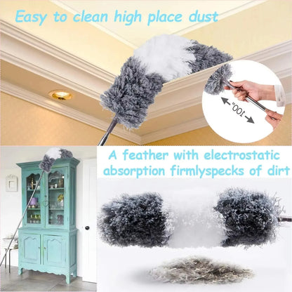 Retractable Microfiber Gap Dust Cleaner with Extension Pole Reusable Bendable Long Handle Feather Duster Kit for House Cleaning