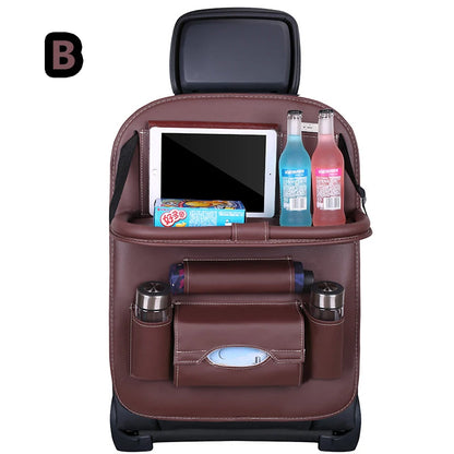 Car Seat Back Organizer with Foldable Table Tray Multi-functional Storage Organizer Pockets Kick Mats Seat Interior Accessories