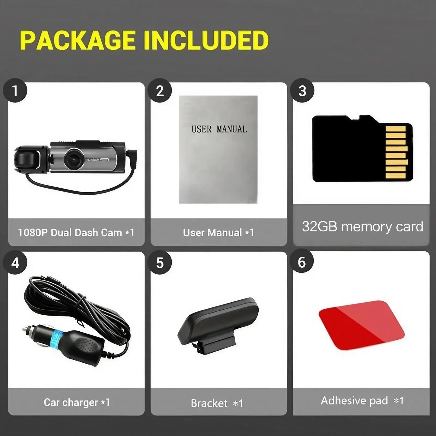 1080P Dual Lens Dash Camera Front and Rear Car Driving Recorder with Night Vision G Sensor 316 Inch IPS Display