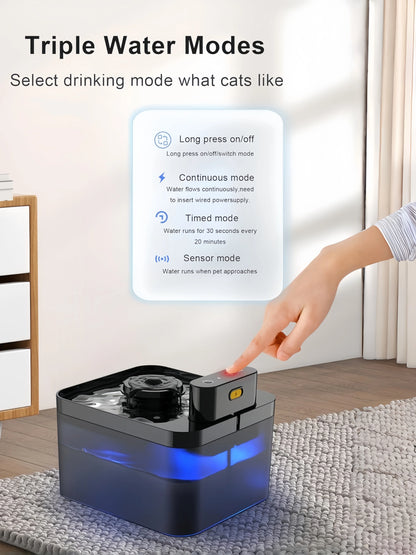 Smart Wireless Cat Water Fountain Cordless Rechargeable Battery Operated 2.2L Automatic Pet Water Dispenser with Motion Sensor