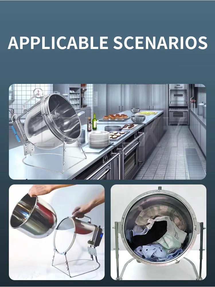 Stainless Steel Stir Fryer, Large Capacity Automatic Flipping and Cooking Machine, Home Outdoor Barbecue, Kitchen