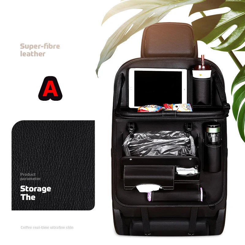 Car Seat Back Organizer with Foldable Table Tray Multi-functional Storage Organizer Pockets Kick Mats Seat Interior Accessories