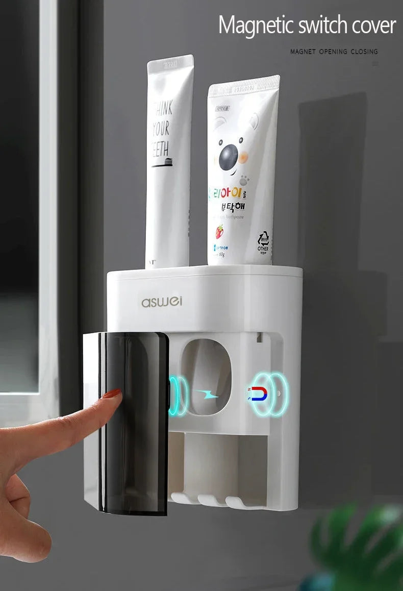 Wall Mounted Toothpaste Squeezer Automatic Toothpaste Dispenser Magnetic Toothbrush Holder Toothpaste Rack Bathroom Accessories