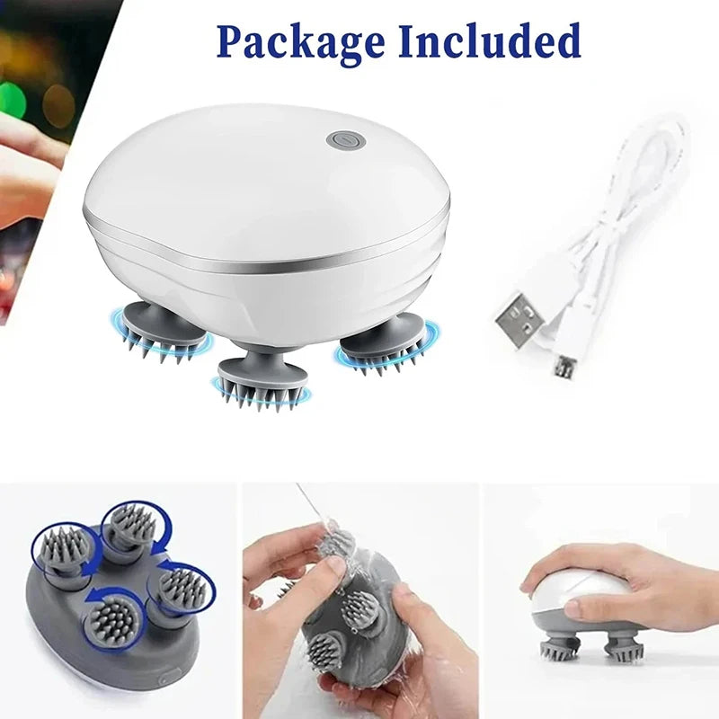 Electric Scalp Massager Head Massage Device Adjustable Speed Deep Tissue Vibration Hair Growth Relaxation Waterproof Tool