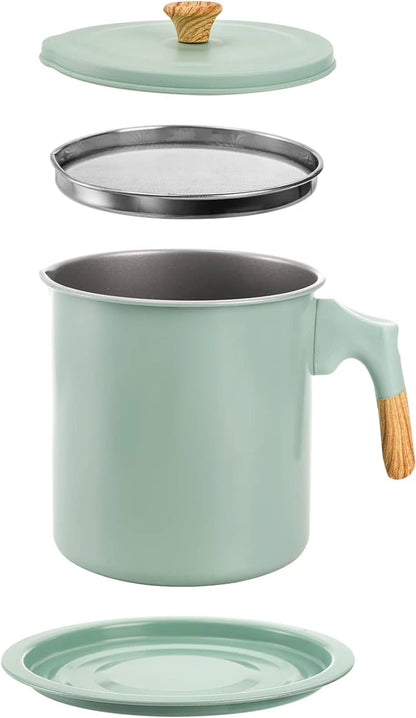 LMETJMA Bacon Grease Container with Strainer 1.4L Stainless Steel Oil Filter Pot Cooking Oil Storage Pot with Strainer JT403