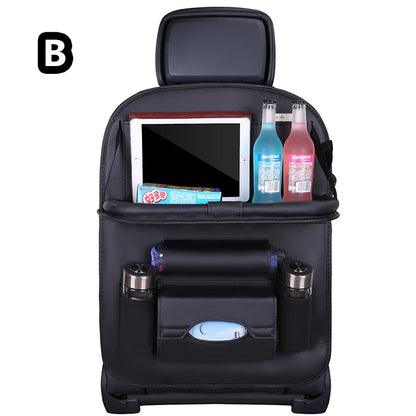 Car Seat Back Organizer with Foldable Table Tray Multi-functional Storage Organizer Pockets Kick Mats Seat Interior Accessories