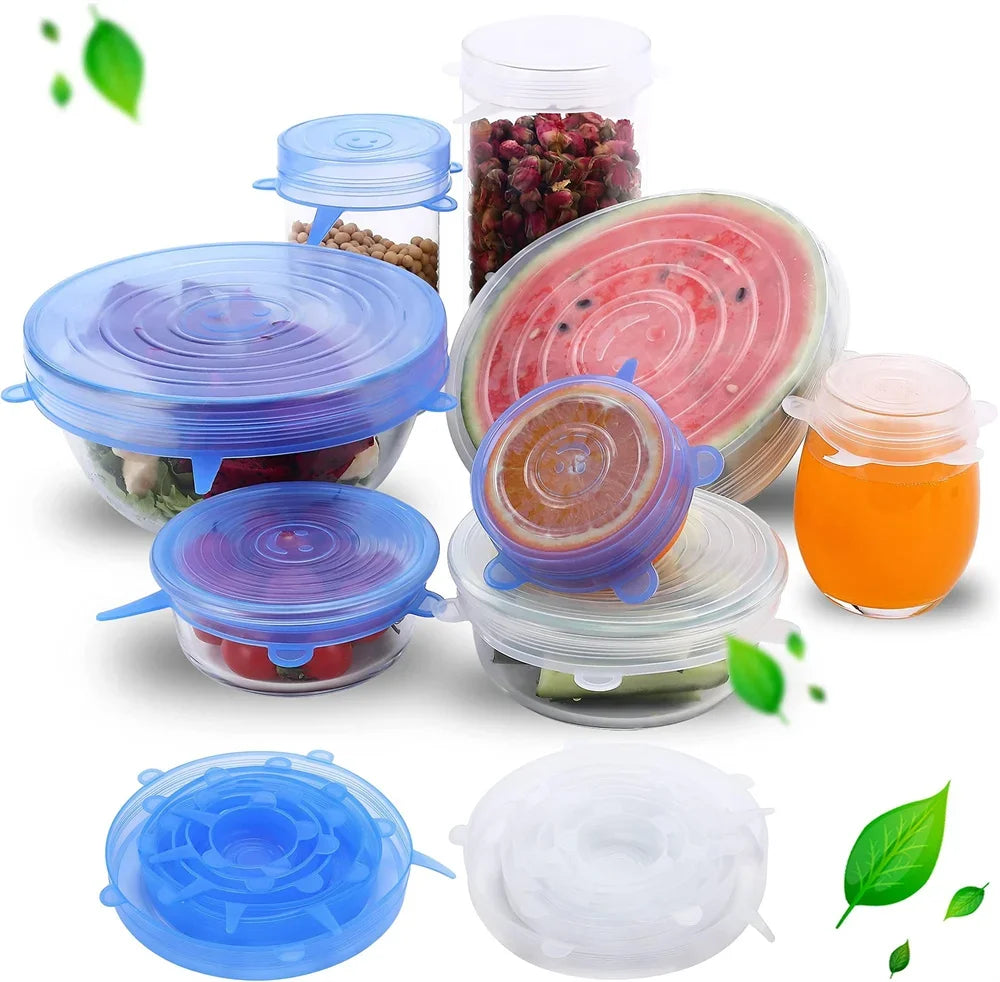 6PCS Food Grade Silicone Bowl Covers – Universal Elastic Round Lids with Airtight Seal – Reusable Kitchen Food Savers