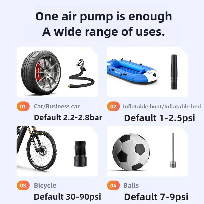 Wireless/Wired Electric Tire Inflator LCD Digital Display Portable Tyre Inflator with LED Light Digital Inflator Inflatable Pump